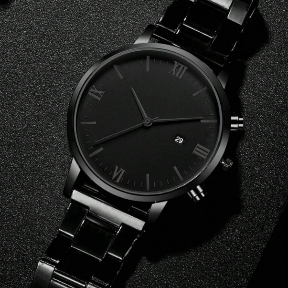 2pcs/set Fashionable Business Style Stainless Steel Quartz Watch With Bracelet - Picture 5 of 5